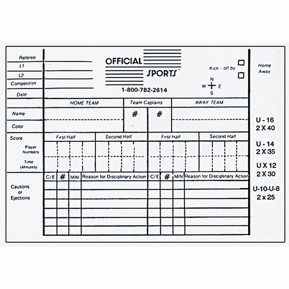 Official Sports White Report Forms